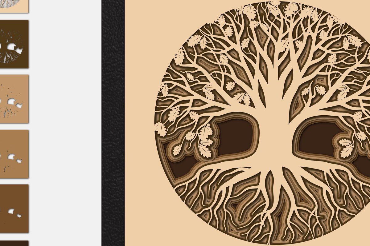 Σετ των 2 Intra απο ξύλο plywood 3mm-4mm πάχος – Δέντρο της ζωής, Αποκομμένο αρχείο, Πολυστρωματικό Δίασταση  20x20 cm INTRAFABR-8730033