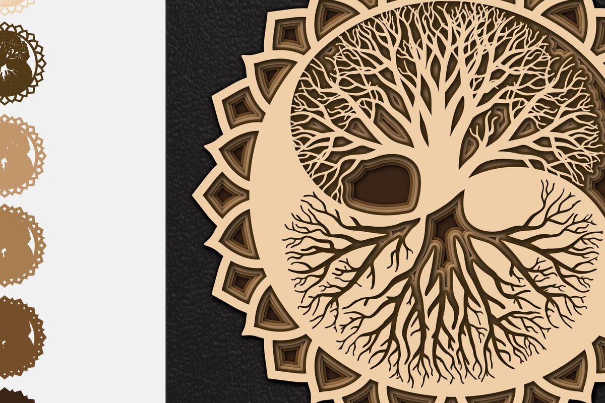 Σετ των 2 Intra απο ξύλο plywood 3mm-4mm πάχος – Αρχείο κομμένου δέντρου της ζωής Γιν Γιανγκ Δίασταση  20x20 cm INTRAFABR-4665094