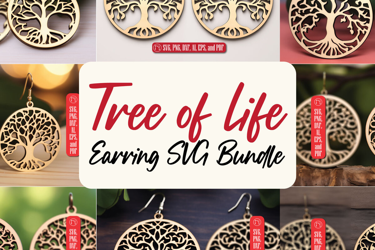 Σετ των 3 Intra απο ξύλο plywood 3mm-4mm πάχος – Δέσμη κοπής με λέιζερ σκουλαρίκι Tree of Life Δίασταση  5x5 cm INTRAFABR-90349659