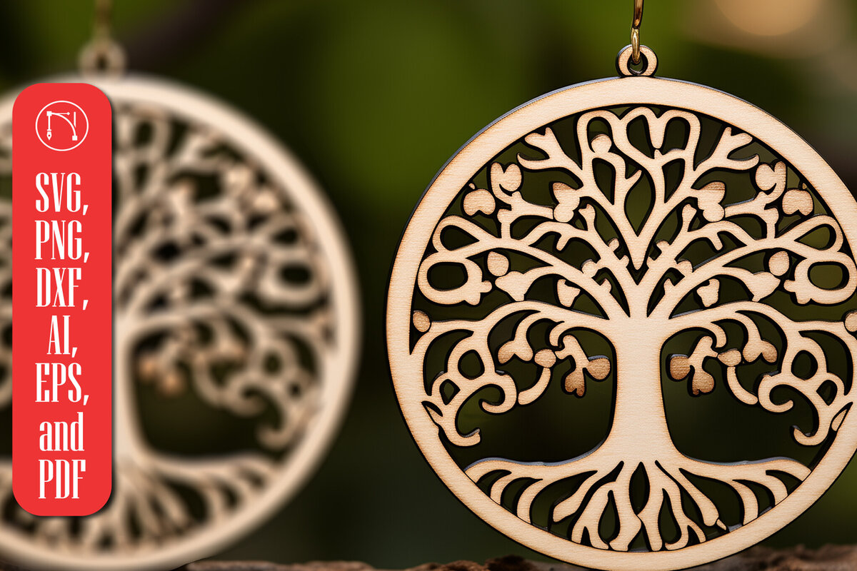 Σετ των 3 Intra απο ξύλο plywood 3mm-4mm πάχος – Αρχείο κοπής με λέιζερ σκουλαρίκι Tree of Life Δίασταση  5x5 cm INTRAFABR-90341582