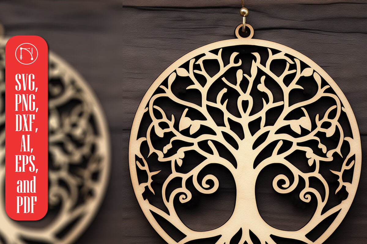 Σετ των 3 Intra απο ξύλο plywood 3mm-4mm πάχος – Αρχείο κοπής με λέιζερ σκουλαρίκι Tree of Life Δίασταση  5x5 cm INTRAFABR-90342565
