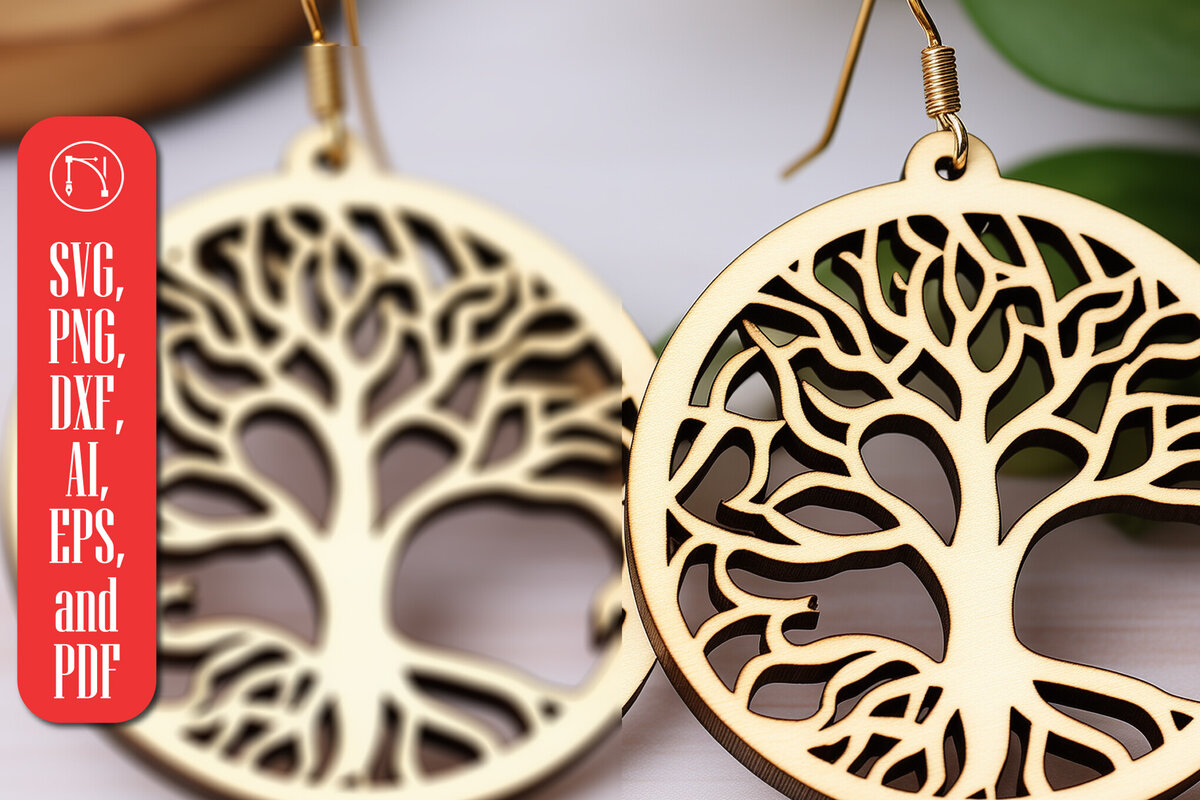 Σετ των 3 Intra απο ξύλο plywood 3mm-4mm πάχος – Αρχείο κοπής με λέιζερ σκουλαρίκι Tree of Life Δίασταση  5x5 cm INTRAFABR-90323711