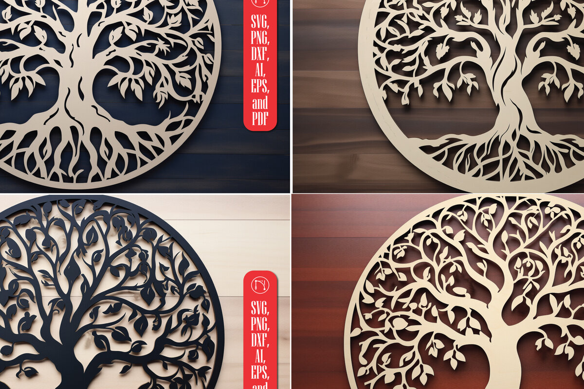 Σετ των 2 Intra απο ξύλο plywood 3mm-4mm πάχος – Πακέτο αρχείου Cut Tree of Life Δίασταση  20x20 cm INTRAFABR-90834003