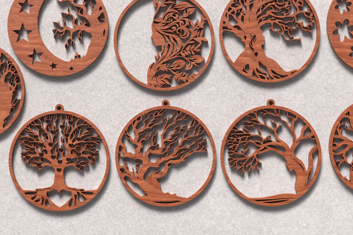 Σετ των 2 Intra απο ξύλο plywood 3mm-4mm πάχος – Αρχεία κοπής με λέιζερ Tree of Life Δίασταση  20x20 cm INTRAFABR-119821415