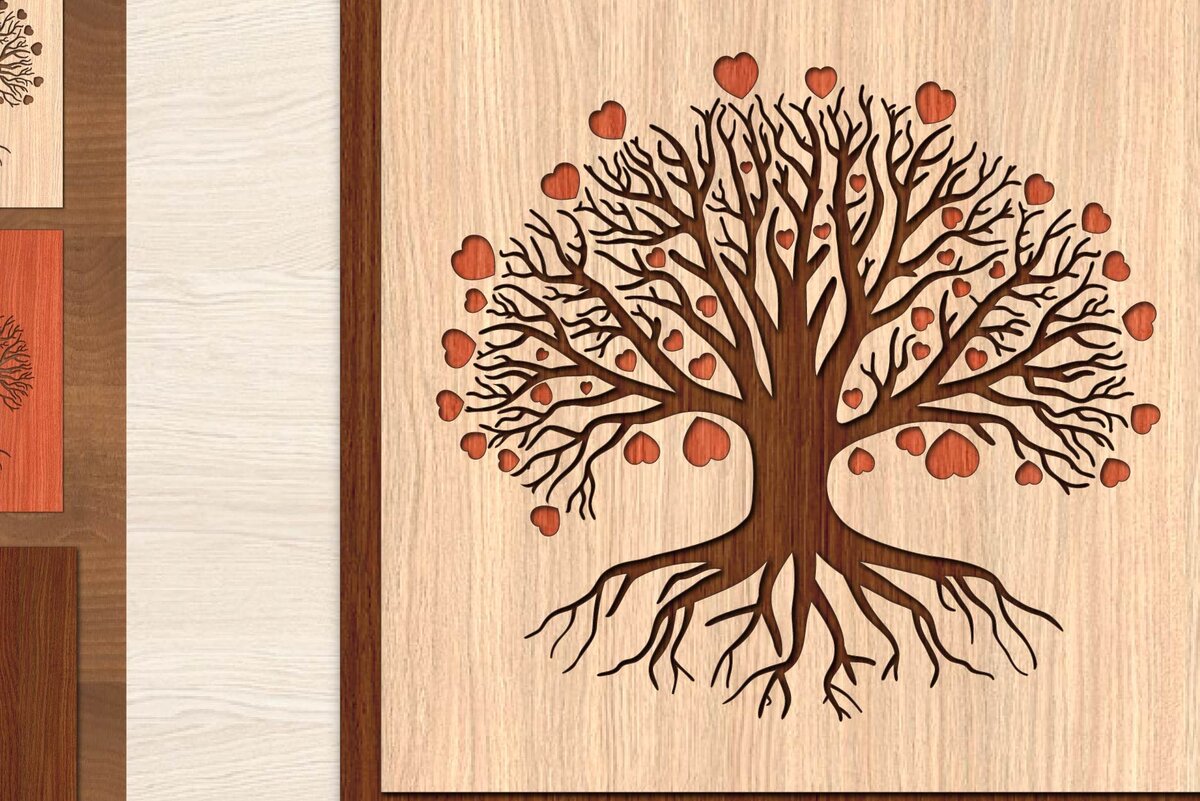 Σετ των 2 Intra απο ξύλο plywood 3mm-4mm πάχος – Δέντρο της ζωής, Αρχεία κοπής με λέιζερ Δίασταση  20x20 cm INTRAFABR-7669007