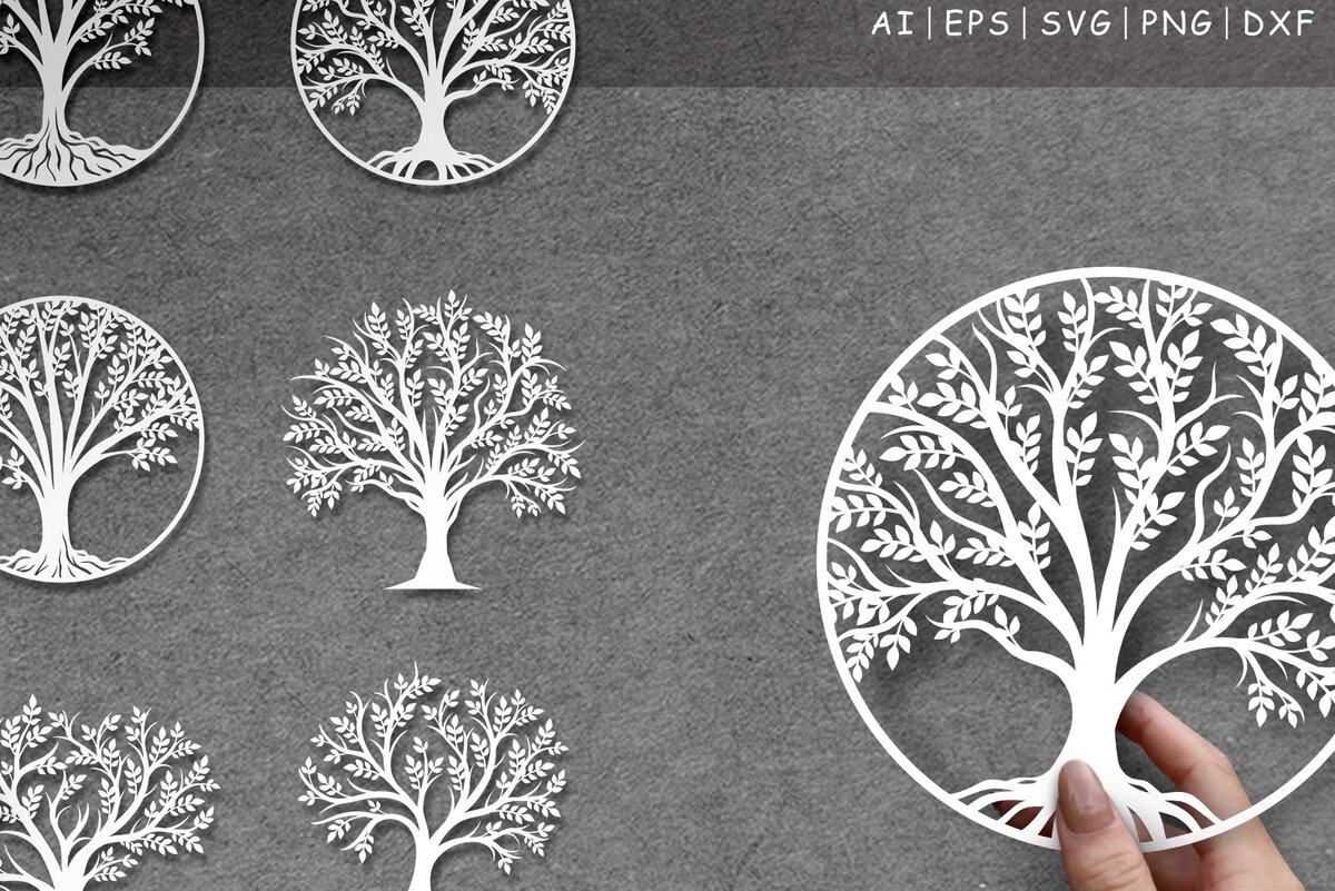 Σετ των 2 Intra απο ξύλο plywood 3mm-4mm πάχος – Σετ Tree of Life, Oak, Family Tree Δίασταση  20x20 cm INTRAFABR-8853851