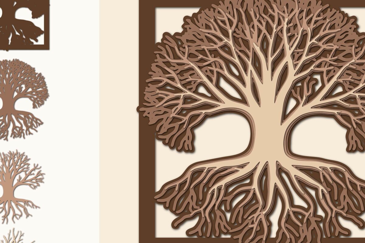 Σετ των 2 Intra απο ξύλο plywood 3mm-4mm πάχος – Δέντρο της Ζωής Δίασταση  20x20 cm INTRAFABR-15876889