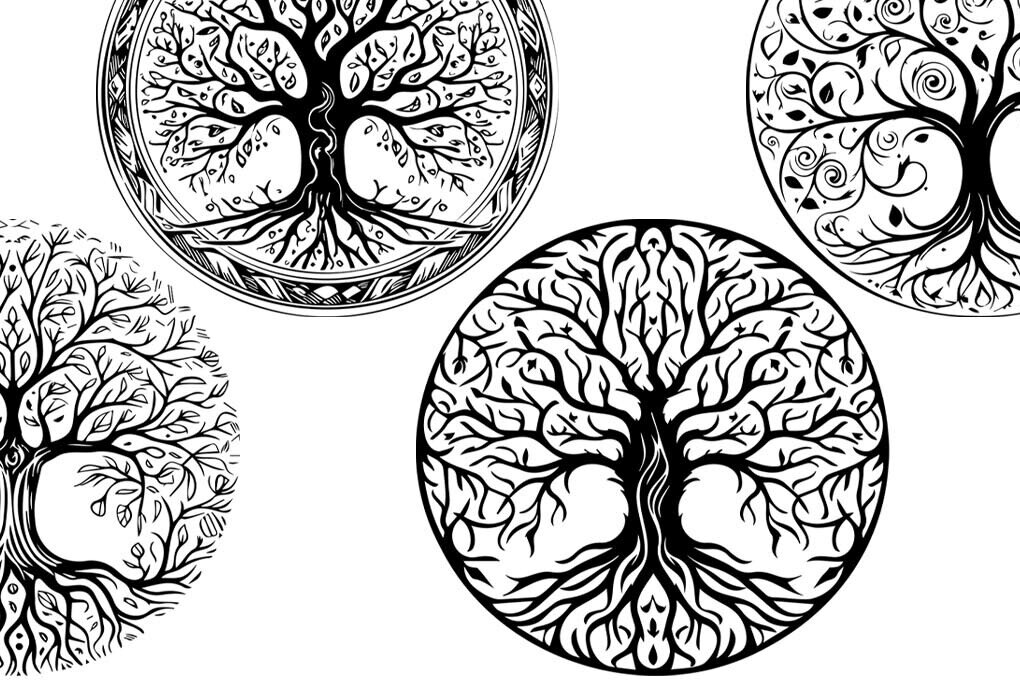 Σετ των 2 Intra απο ξύλο plywood 3mm-4mm πάχος – Πακέτο διανυσματικών αρχείων Tree of Life Δίασταση  20x20 cm INTRAFABR-81458551