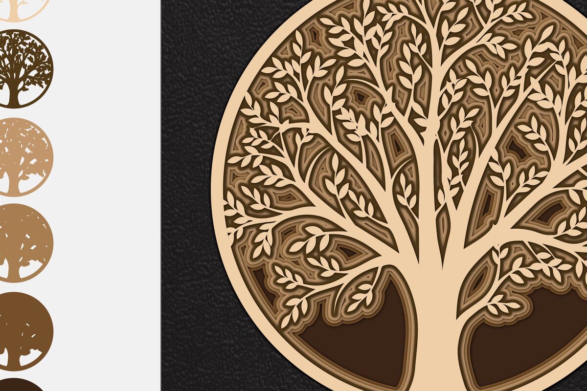 Σετ των 2 Intra απο ξύλο plywood 3mm-4mm πάχος – Δέντρο της Ζωής, Αρχείο Κοπής Δέντρου Δίασταση  20x20 cm INTRAFABR-4919479