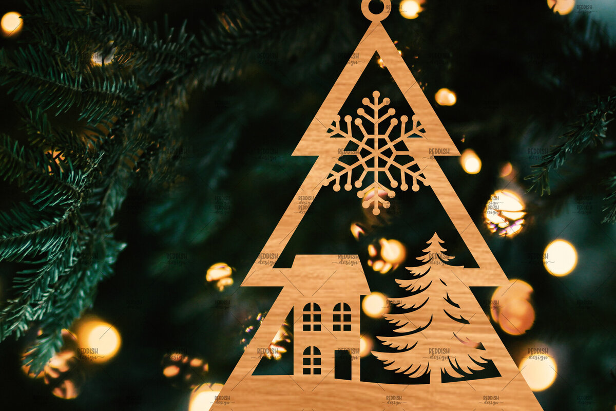 Σετ των 2 Intra απο ξύλο plywood 3mm-4mm πάχος – Χριστουγεννιάτικο στολίδι σε σχήμα δέντρου Δίασταση  20x20 cm INTRAFABR-107371356