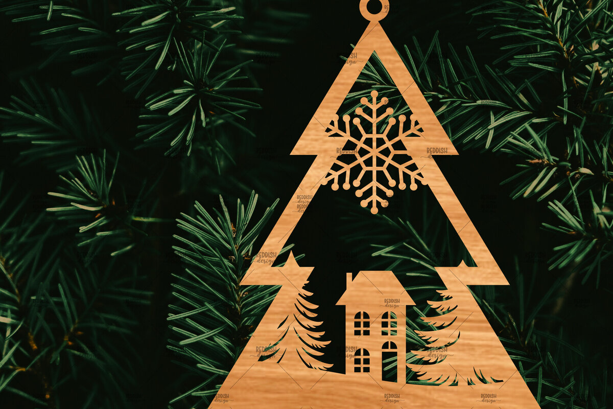 Σετ των 2 Intra απο ξύλο plywood 3mm-4mm πάχος – Χριστουγεννιάτικο στολίδι σε σχήμα δέντρου Δίασταση  20x20 cm INTRAFABR-107371391