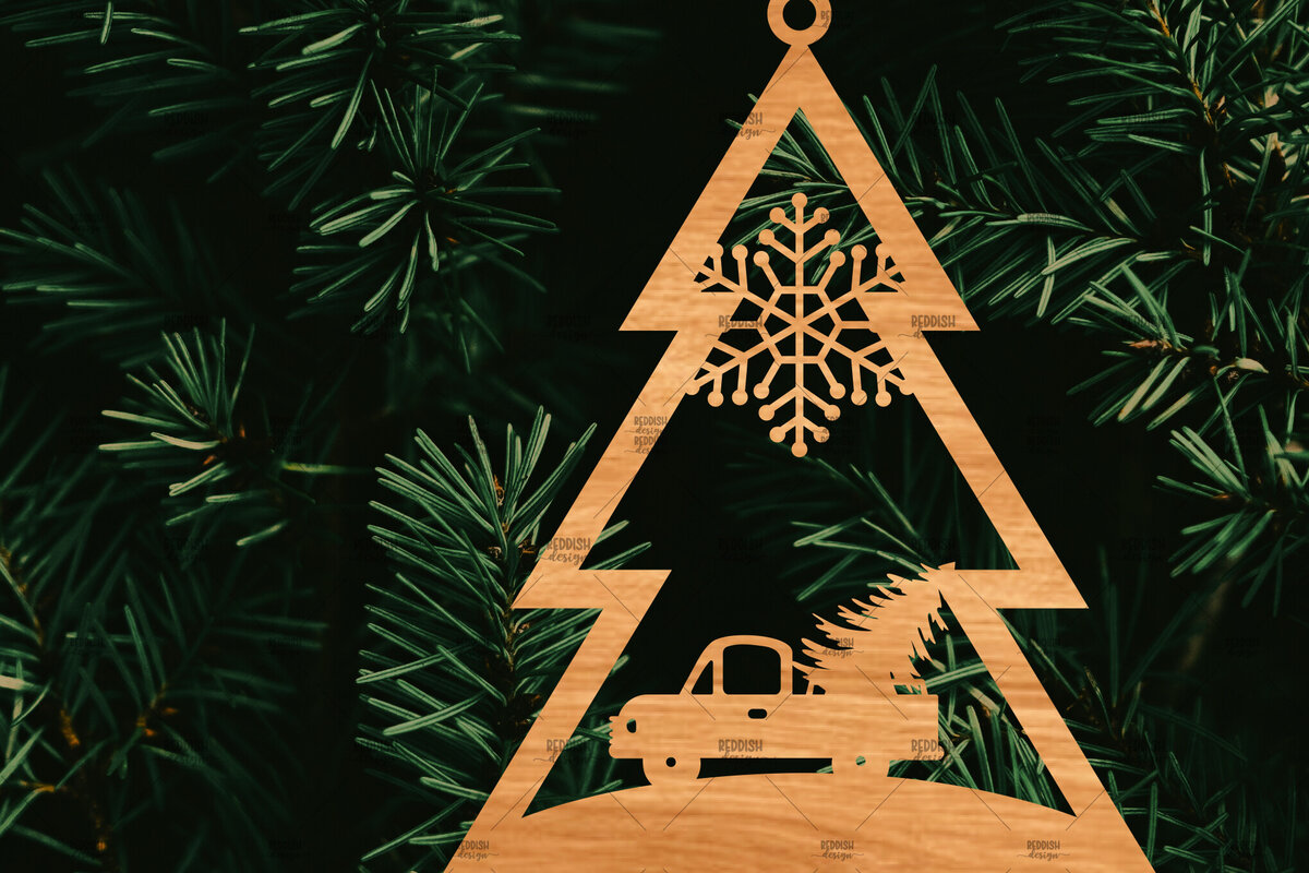 Σετ των 2 Intra απο ξύλο plywood 3mm-4mm πάχος – Χριστουγεννιάτικο στολίδι σε σχήμα δέντρου Δίασταση  20x20 cm INTRAFABR-107371421