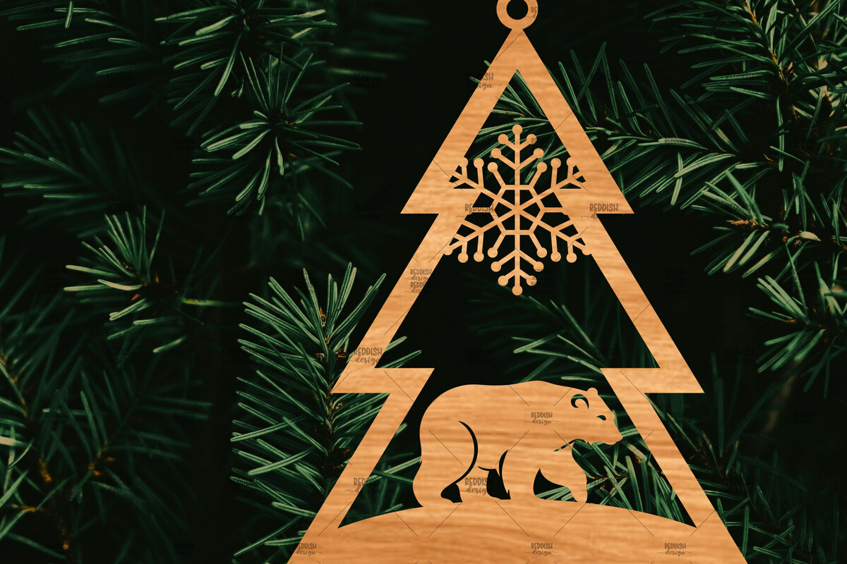 Σετ των 2 Intra απο ξύλο plywood 3mm-4mm πάχος – Χριστουγεννιάτικο στολίδι σε σχήμα δέντρου Δίασταση  20x20 cm INTRAFABR-107370984