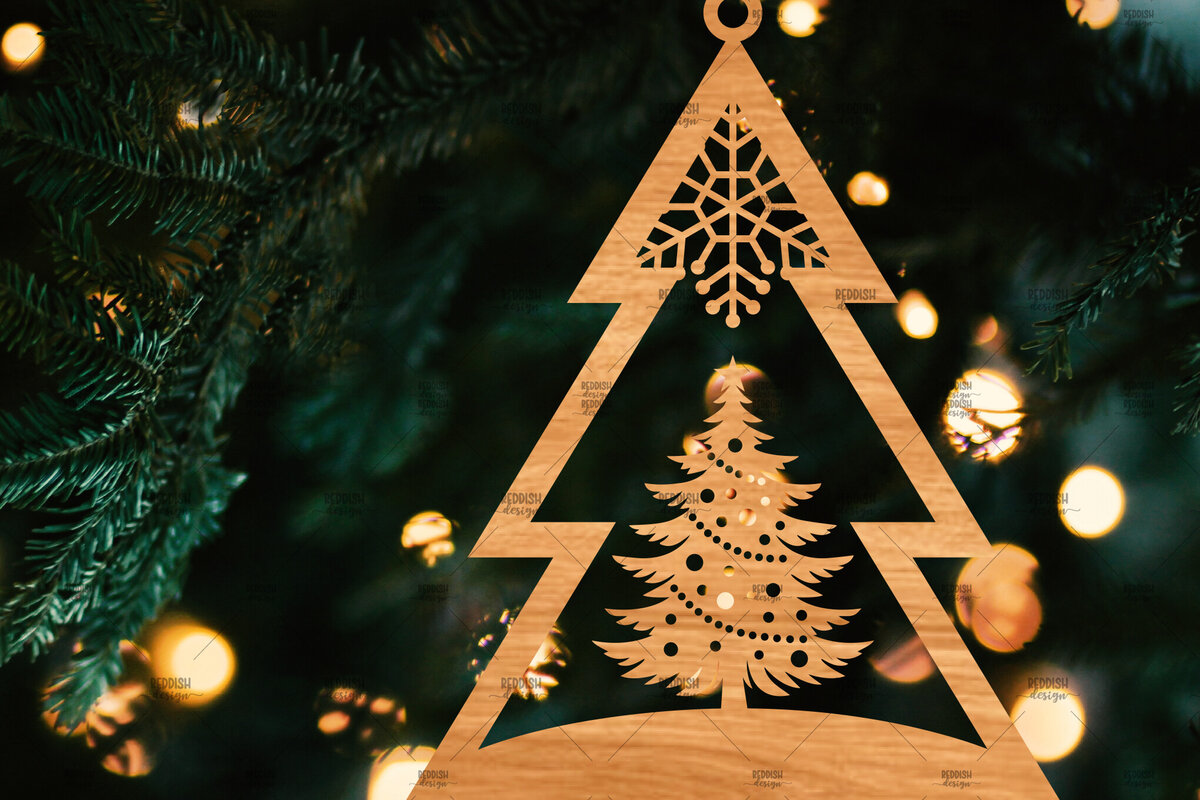 Σετ των 2 Intra απο ξύλο plywood 3mm-4mm πάχος – Χριστουγεννιάτικο στολίδι σε σχήμα δέντρου Δίασταση  20x20 cm INTRAFABR-107371020