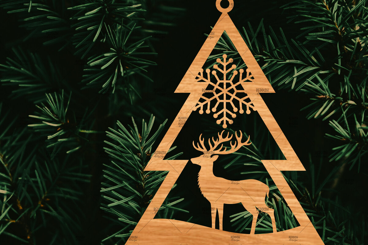 Σετ των 2 Intra απο ξύλο plywood 3mm-4mm πάχος – Χριστουγεννιάτικο στολίδι σε σχήμα δέντρου Δίασταση  20x20 cm INTRAFABR-107371050