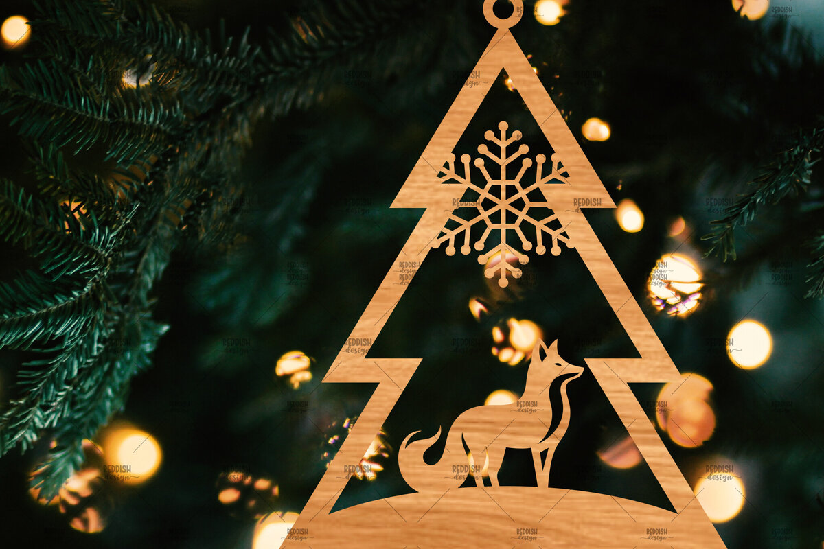 Σετ των 2 Intra απο ξύλο plywood 3mm-4mm πάχος – Χριστουγεννιάτικο στολίδι σε σχήμα δέντρου Δίασταση  20x20 cm INTRAFABR-107371221