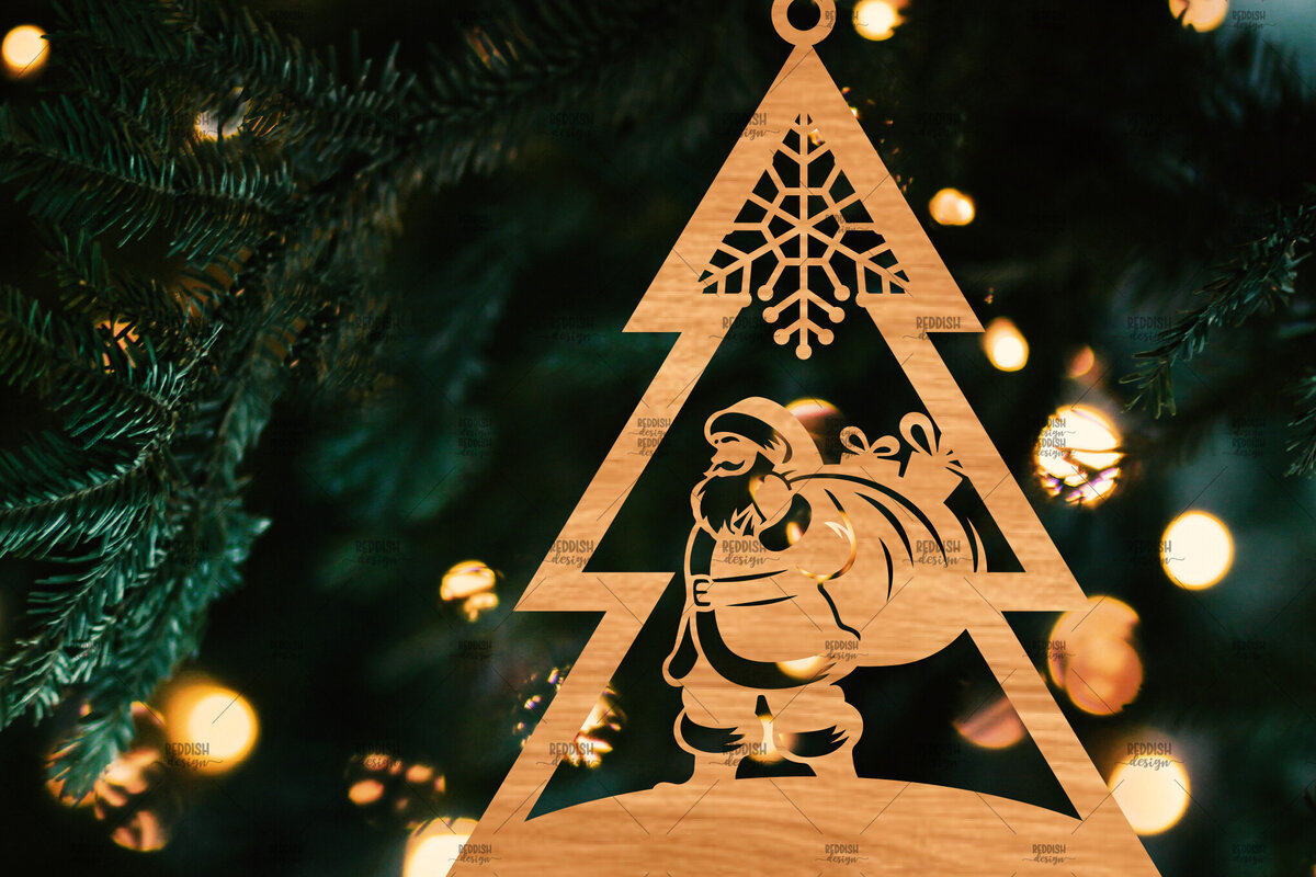 Σετ των 2 Intra απο ξύλο plywood 3mm-4mm πάχος – Χριστουγεννιάτικο στολίδι σε σχήμα δέντρου Δίασταση  20x20 cm INTRAFABR-107371291