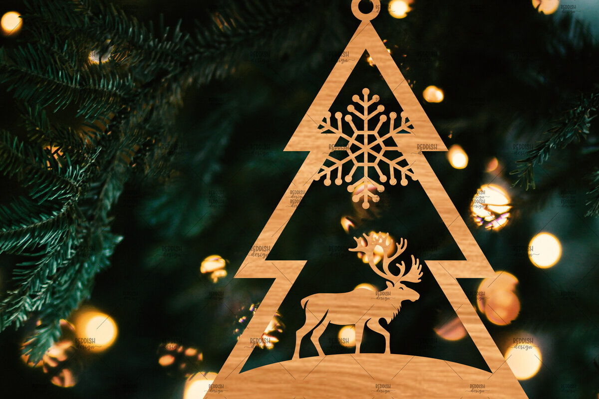 Σετ των 2 Intra απο ξύλο plywood 3mm-4mm πάχος – Χριστουγεννιάτικο στολίδι σε σχήμα δέντρου Δίασταση  20x20 cm INTRAFABR-107370953