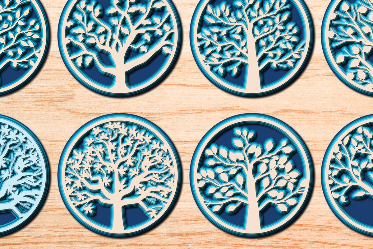 Σετ των 2 Intra απο ξύλο plywood 3mm-4mm πάχος – SVG δέντρου, δέσμη αρχείων αποκοπής πολλαπλών επιπέδων Δίασταση  20x20 cm INTRAFABR-26232187