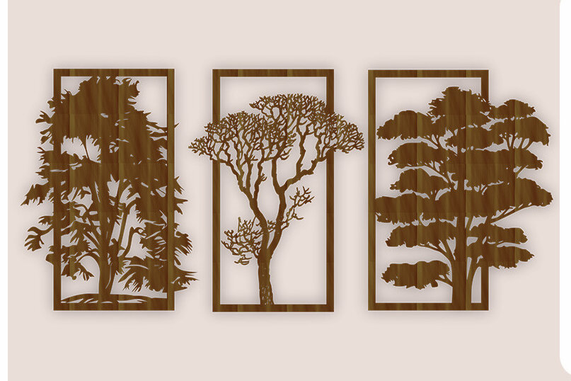 Σετ των 2 Intra απο ξύλο plywood 3mm-4mm πάχος – Τρίπτυχο δέντρο Δίασταση  20x20 cm INTRAFABR-119612475