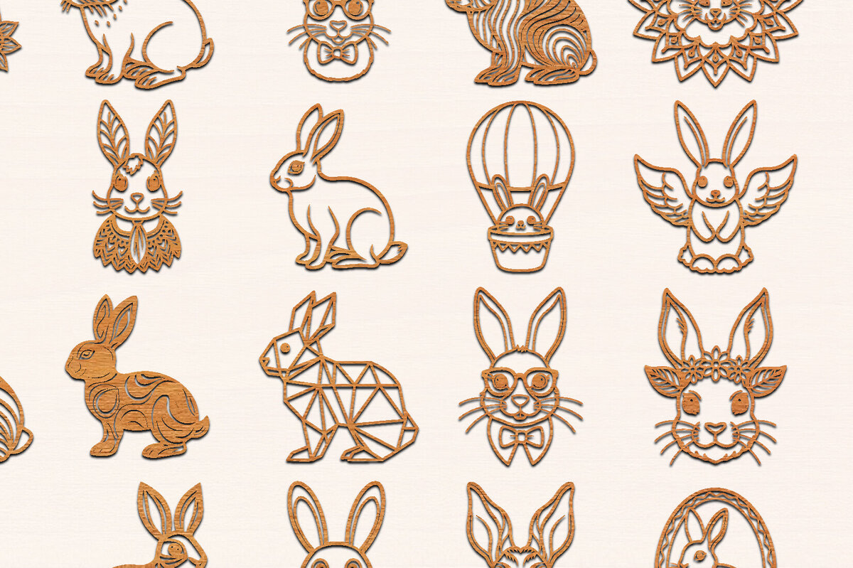 Σετ των 2 Intra απο ξύλο plywood 3mm-4mm πάχος – Πακέτο με μοντέρνο Πασχαλινό Λαγουδάκι Δίασταση  20x20 cm INTRAFABR-117137312