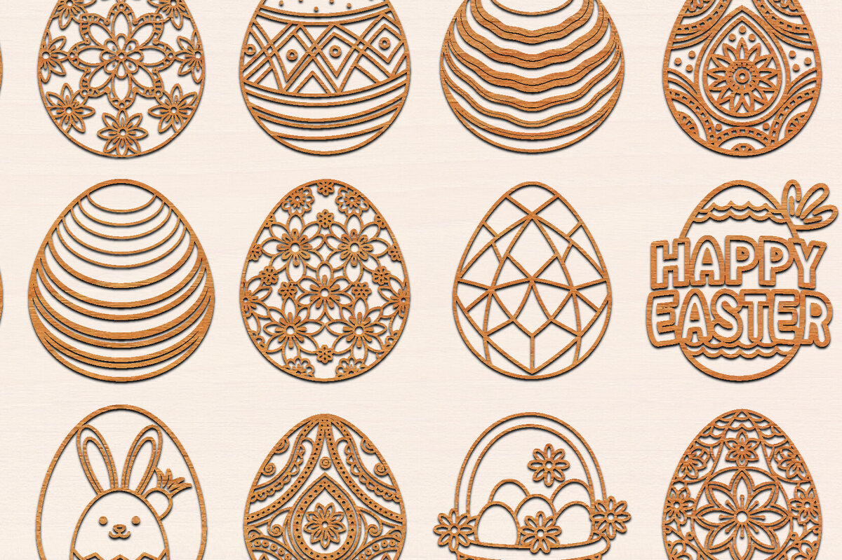 Σετ των 2 Intra απο ξύλο plywood 3mm-4mm πάχος – Μοντέρνο πακέτο πασχαλινών αυγών με λέιζερ Δίασταση  20x20 cm INTRAFABR-117120168