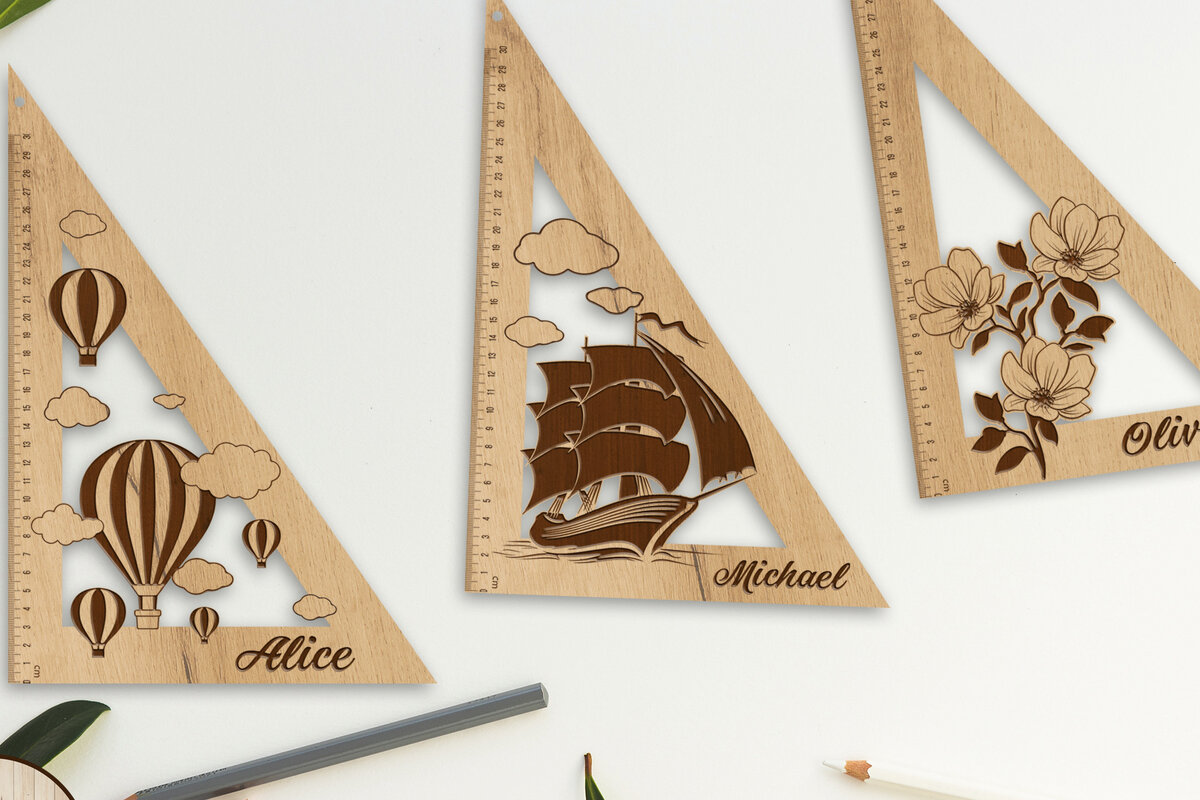 Σετ των 2 Intra απο ξύλο plywood 3mm-4mm πάχος – Πακέτο χάρακα τριγώνων, Εργαλεία εκπαίδευσης Δίασταση  20x20 cm INTRAFABR-75937383