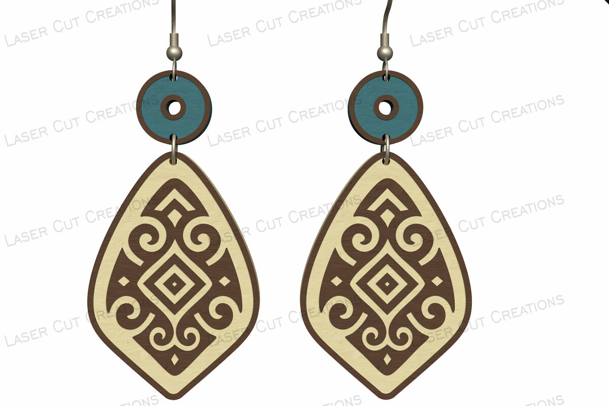 Σετ των 3 Intra απο ξύλο plywood 3mm-4mm πάχος – Σκουλαρίκια Tribal Pattern Δίασταση  5x5 cm INTRAFABR-124634303