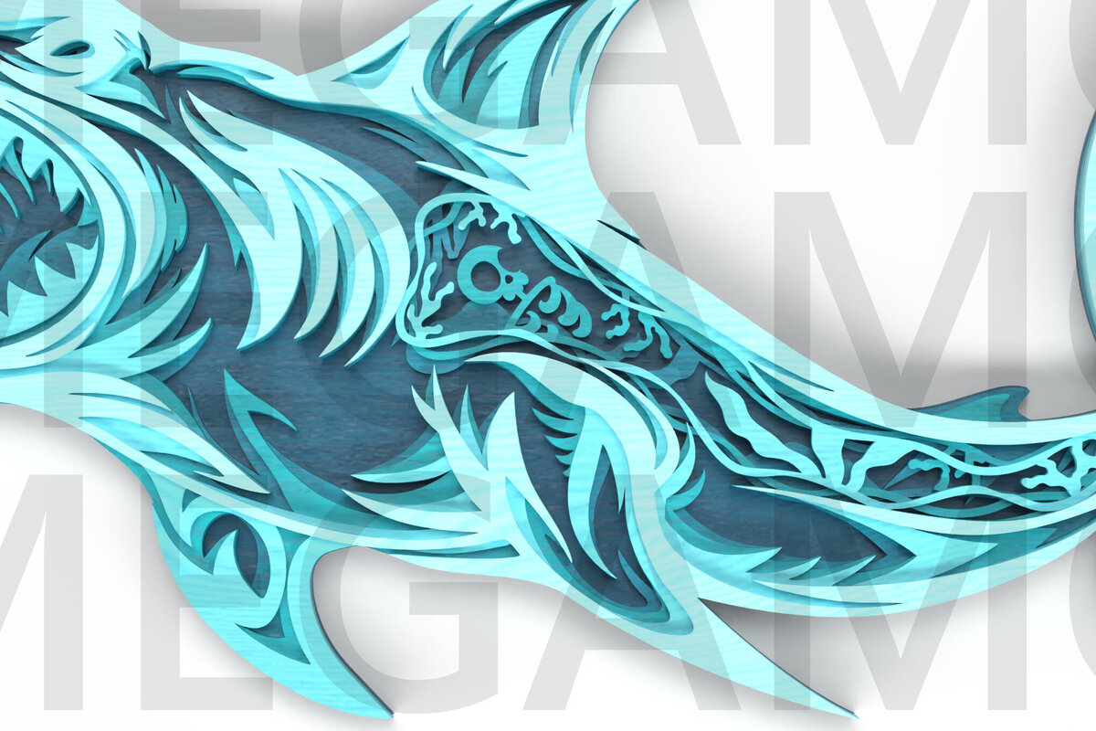 Σετ των 2 Intra απο ξύλο plywood 3mm-4mm πάχος – Tribal Shark Layered Δίασταση  20x20 cm INTRAFABR-121582275