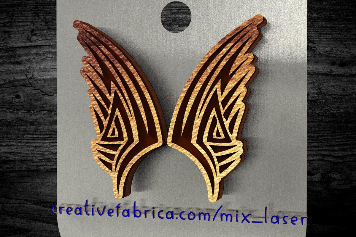 Σετ των 2 Intra απο ξύλο plywood 3mm-4mm πάχος – Tribal Tattoo Wing Stud Δίασταση  20x20 cm INTRAFABR-122115773