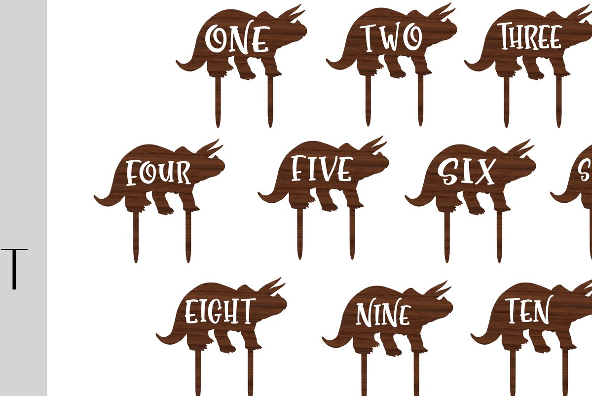 Σετ των 2 Intra απο ξύλο plywood 3mm-4mm πάχος – Triceratops Cake Toppers 1-10 Δίασταση  20x20 cm INTRAFABR-11947091