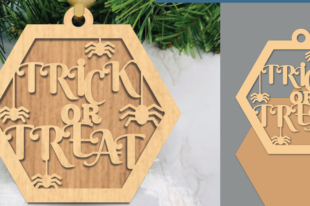 Σετ των 2 Intra απο ξύλο plywood 3mm-4mm πάχος – Trick or Treat Στολίδι με Δίασταση  20x20 cm INTRAFABR-105774871