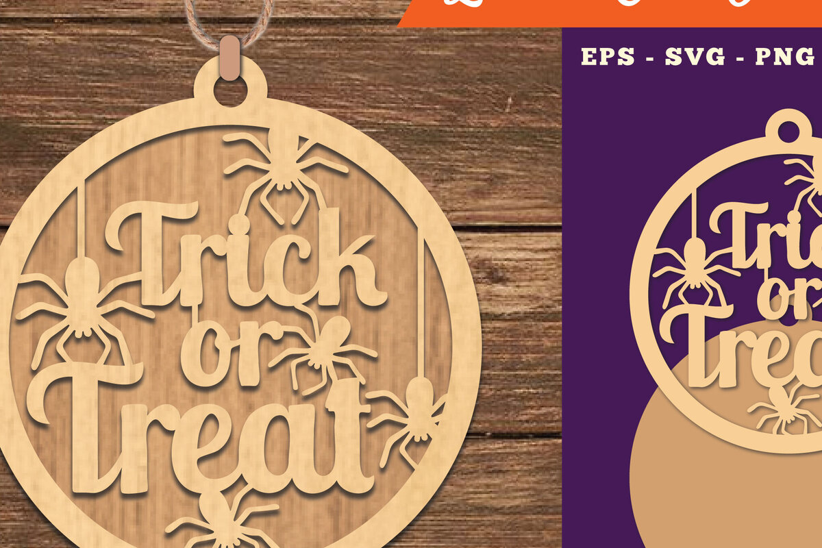 Σετ των 2 Intra απο ξύλο plywood 3mm-4mm πάχος – Trick or Treat Στολίδι κοπής με λέιζερ Δίασταση  20x20 cm INTRAFABR-111385612