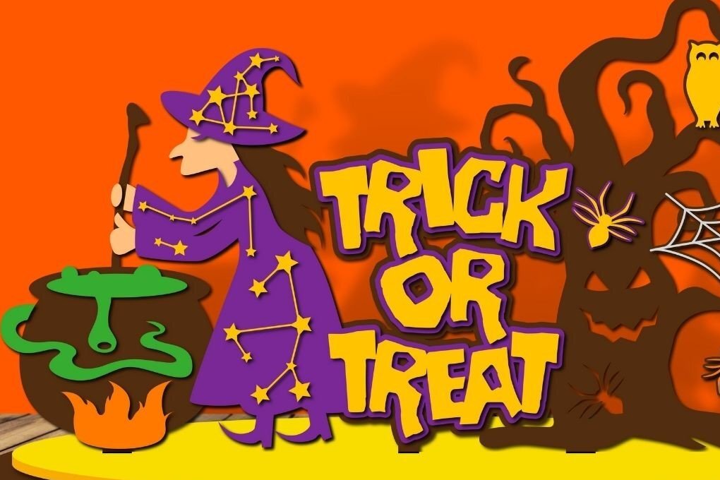 Σετ των 2 Intra απο ξύλο plywood 3mm-4mm πάχος – Trick or Treat  με στρώσεις χαρτιού Δίασταση  20x20 cm INTRAFABR-36514304