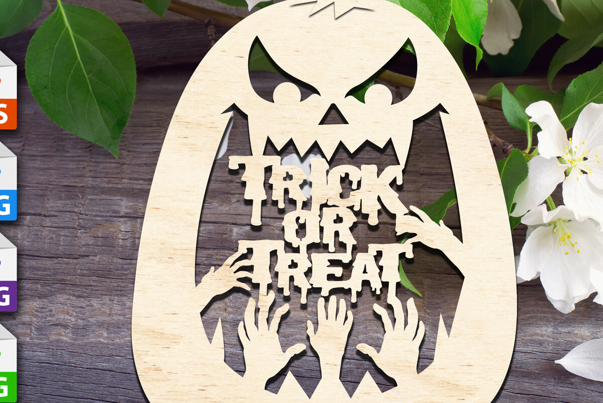 Σετ των 2 Intra απο ξύλο plywood 3mm-4mm πάχος – Trick or Treat Pumpkin Δίασταση  20x20 cm INTRAFABR-76699235