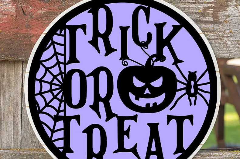 Σετ των 2 Intra απο ξύλο plywood 3mm-4mm πάχος – Trick or Treat Round Sign 3d Δίασταση  40x30 cm INTRAFABR-77413360