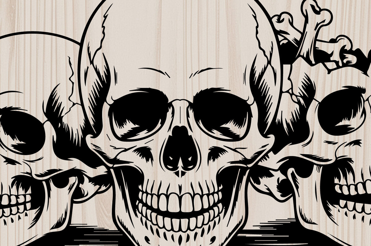 Σετ των 2 Intra απο ξύλο plywood 3mm-4mm πάχος – Trio of Skulls Mortality Δίασταση  20x20 cm INTRAFABR-123532506