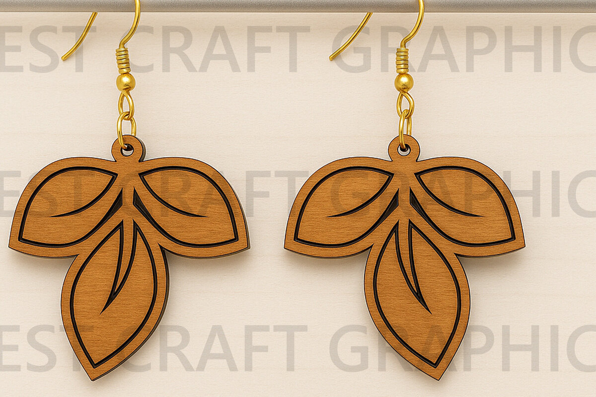 Σετ των 3 Intra απο ξύλο plywood 3mm-4mm πάχος – Τρίφυλλα σκουλαρίκια Δίασταση  5x5 cm INTRAFABR-123755276