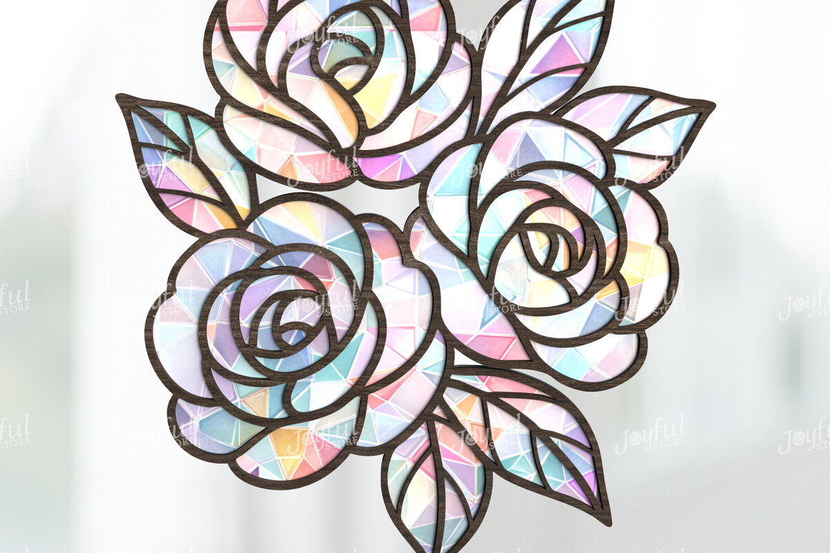 Σετ των 2 Intra απο ξύλο plywood 3mm-4mm πάχος – Triple Rose Suncatcher Δίασταση  20x20 cm INTRAFABR-124400852