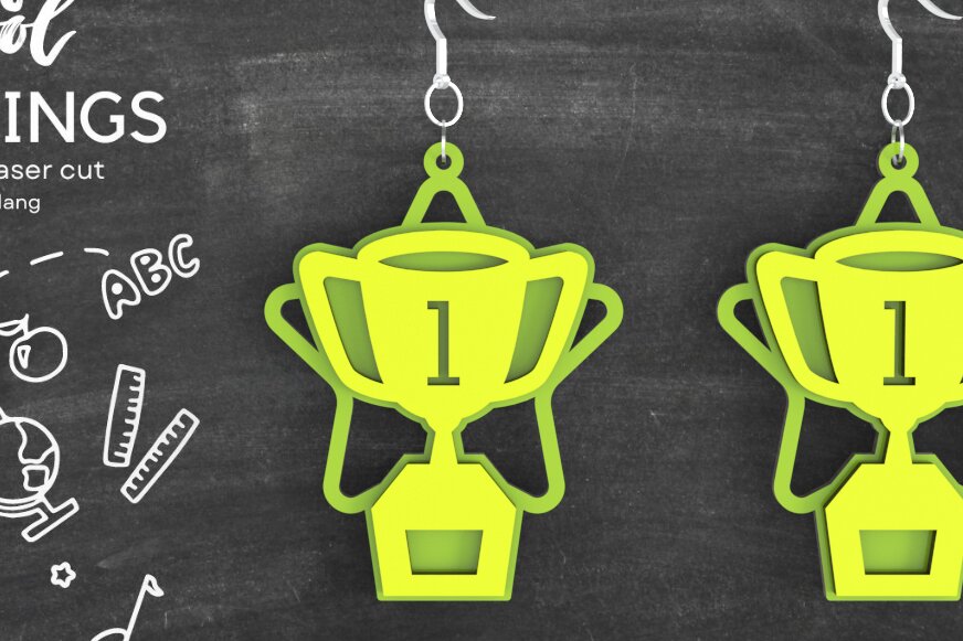 Σετ των 3 Intra απο ξύλο plywood 3mm-4mm πάχος – Trophy Back to School Σκουλαρίκια με λέιζερ Δίασταση  5x5 cm INTRAFABR-86069759