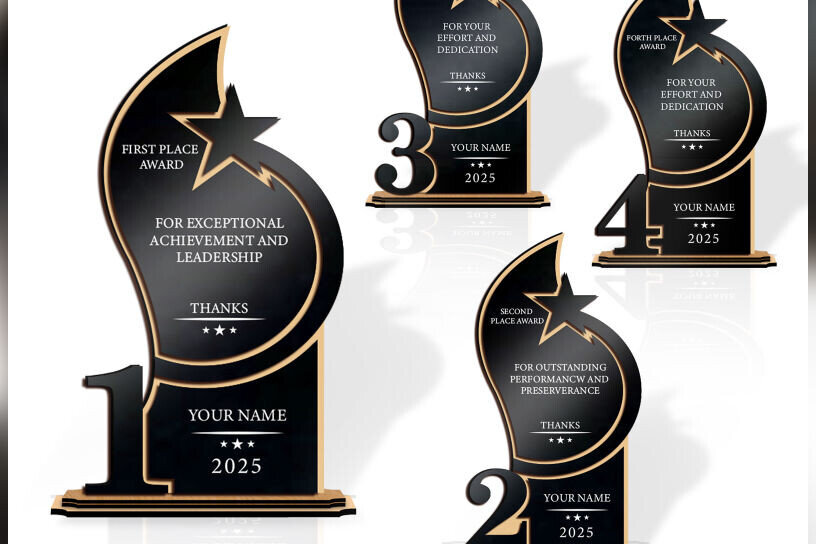 Σετ των 2 Intra απο ξύλο plywood 3mm-4mm πάχος – Σετ τροπαίων για 1η, 2η, 3η και 4η Δίασταση  20x20 cm INTRAFABR-122328295