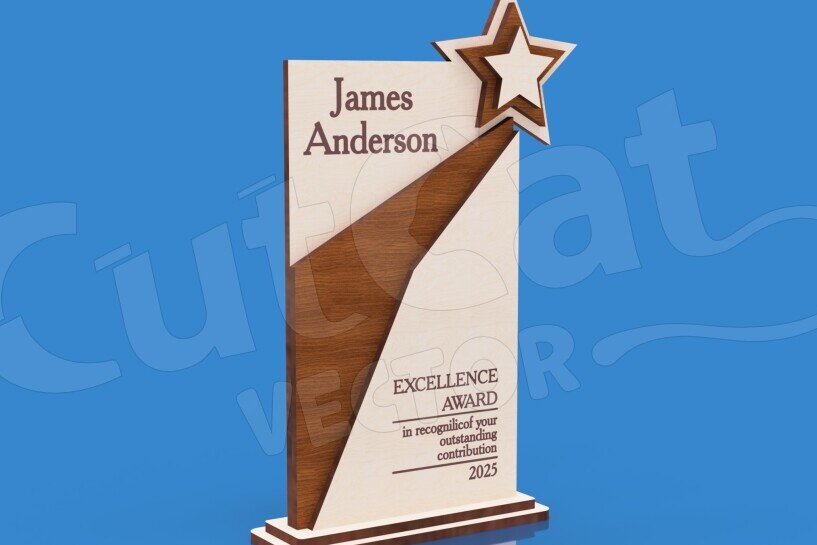 Σετ των 2 Intra απο ξύλο plywood 3mm-4mm πάχος – Τρόπαιο με διαγώνια προφορά και αστέρι Δίασταση  20x20 cm INTRAFABR-123674187