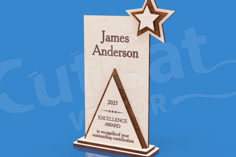 Σετ των 2 Intra απο ξύλο plywood 3mm-4mm πάχος – Τρόπαιο με Τρίγωνο - Βραβείο Δίασταση  20x20 cm INTRAFABR-123673351