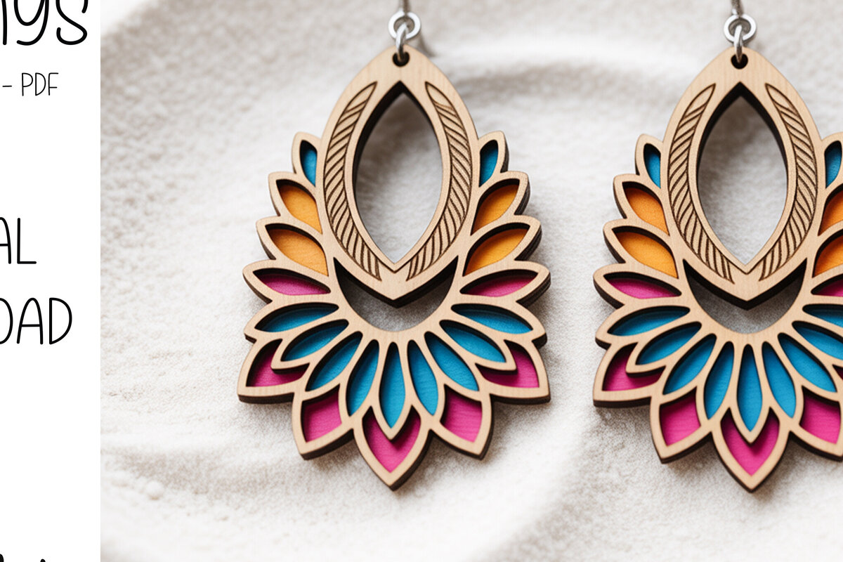 Σετ των 3 Intra απο ξύλο plywood 3mm-4mm πάχος – Σκουλαρίκια με στρώσεις Tropical Bloom Δίασταση  5x5 cm INTRAFABR-121663538