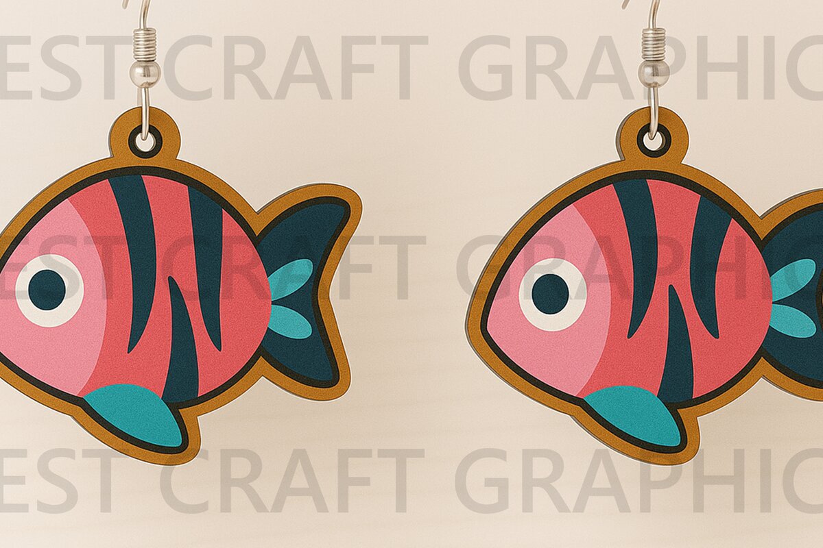 Σετ των 3 Intra απο ξύλο plywood 3mm-4mm πάχος – Σκουλαρίκια κομμένα με λέιζερ Tropical Fish Δίασταση  5x5 cm INTRAFABR-123396047
