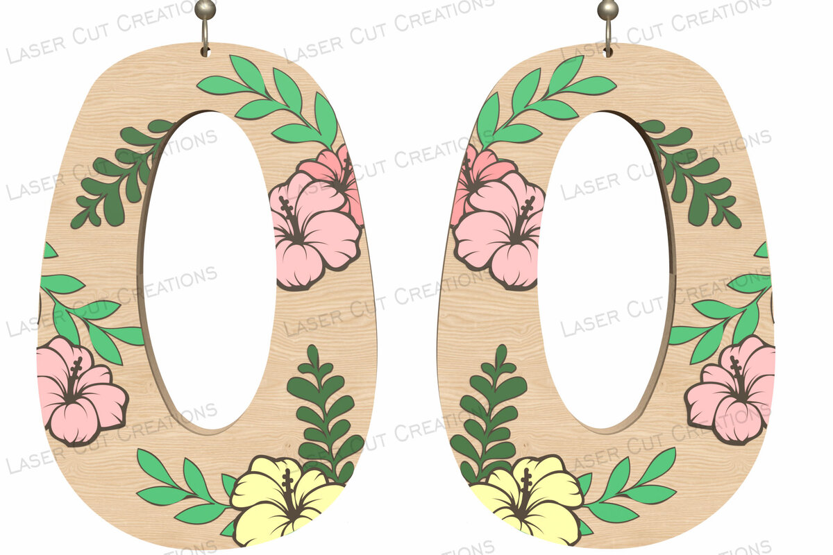 Σετ των 3 Intra απο ξύλο plywood 3mm-4mm πάχος – Tropical Floral Οβάλ Σκουλαρίκια Δίασταση  5x5 cm INTRAFABR-124514818