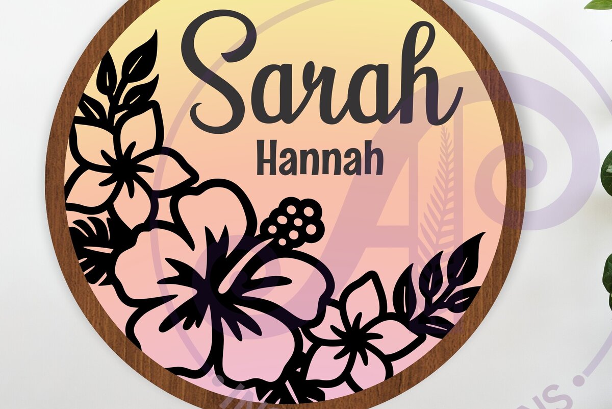 Σετ των 2 Intra απο ξύλο plywood 3mm-4mm πάχος – Τροπικά λουλούδια σε στρώσεις όνομα σημάδι Δίασταση  20x20 cm INTRAFABR-122493792