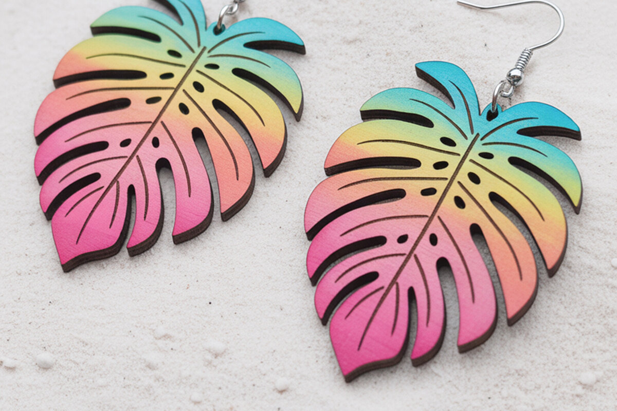 Σετ των 3 Intra απο ξύλο plywood 3mm-4mm πάχος – Tropical Leaf Σκουλαρίκια Cut Laser Δίασταση  5x5 cm INTRAFABR-121577115