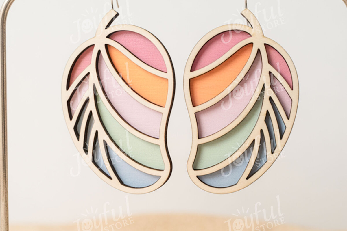 Σετ των 3 Intra απο ξύλο plywood 3mm-4mm πάχος – Σκουλαρίκια με τροπικά φύλλα Δίασταση  5x5 cm INTRAFABR-122250224