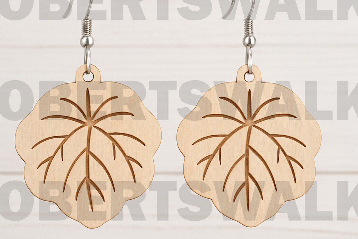 Σετ των 3 Intra απο ξύλο plywood 3mm-4mm πάχος – Σκουλαρίκια με χαραγμένα τροπικά φύλλα Δίασταση  5x5 cm INTRAFABR-123755751